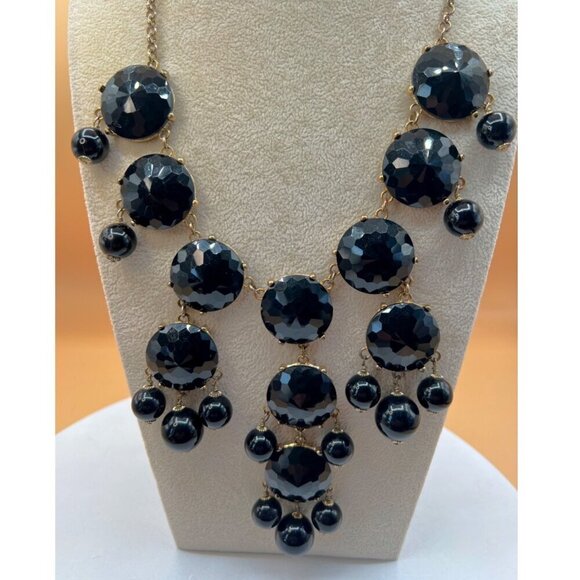 Statement JCrew Black Faceted Bead Bib Necklace.  C2 - Picture 1 of 11